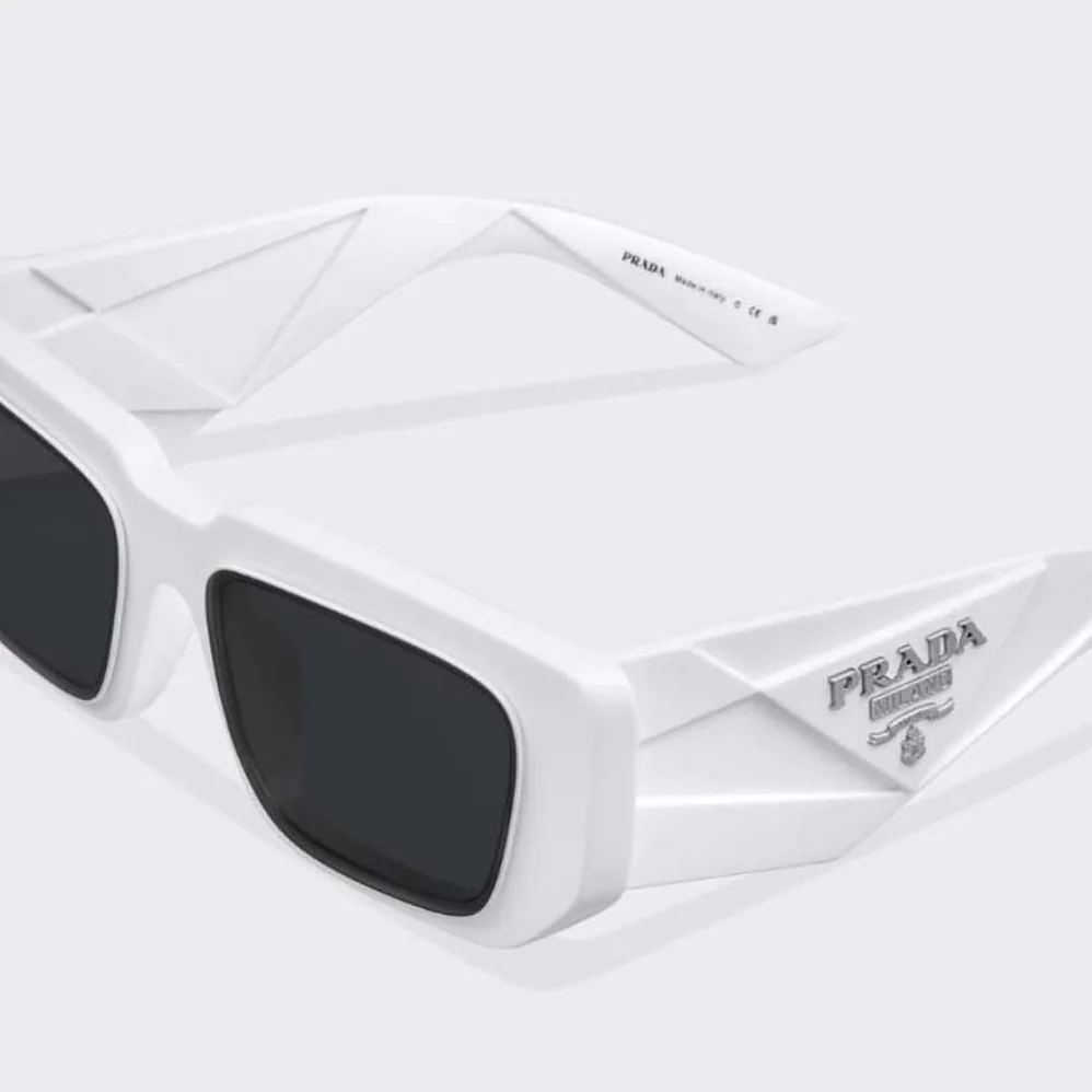Prada Symbole Sunglasses with Traditional Prada Triangle Logo for Women in White Prada Symbole Sunglasses with Traditional Prada Triangle Logo for Women in White