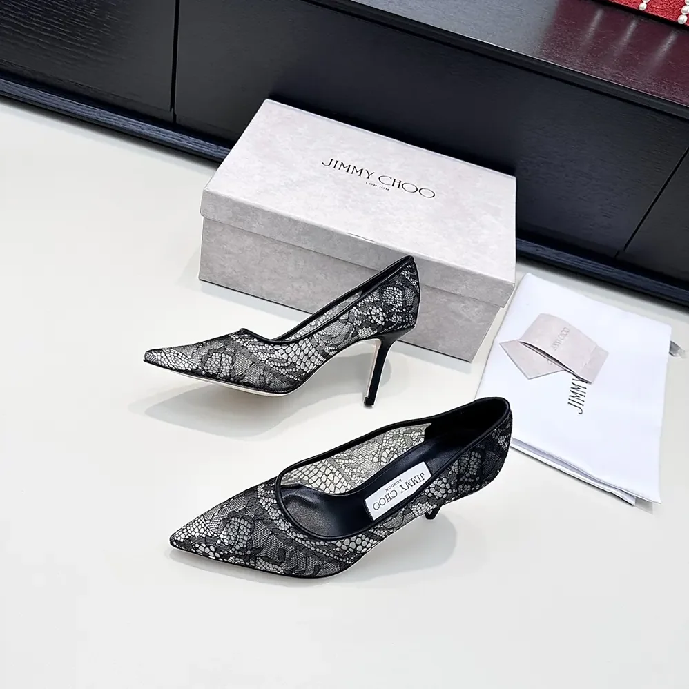 Jimmy Choo Romy 85 Black Jimmy Choo Lace Pumps for Women