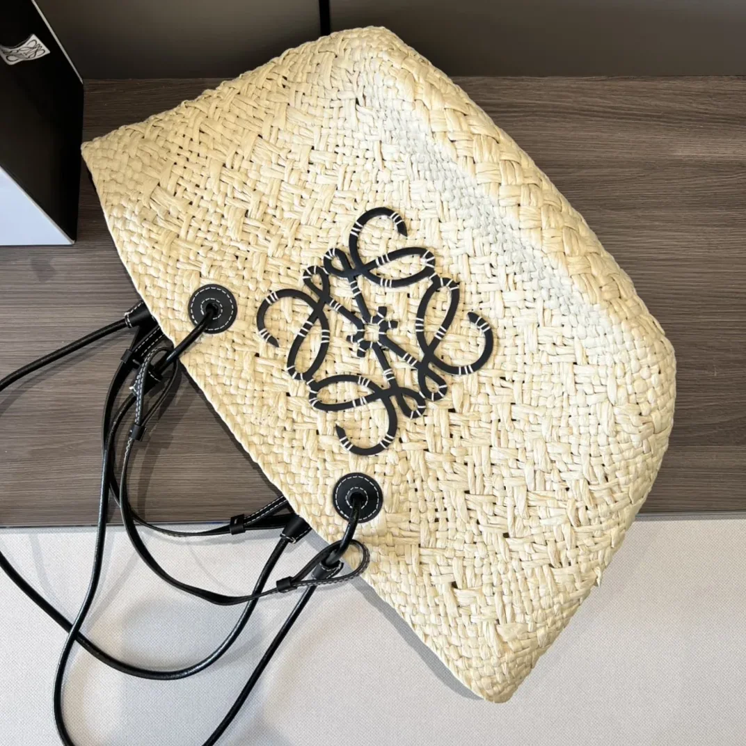 Loewe Anagram Basket Tote Bag Beige Black A223T43X02 Loewe Anagram Basket Tote Bag Beige Black A223T43X02