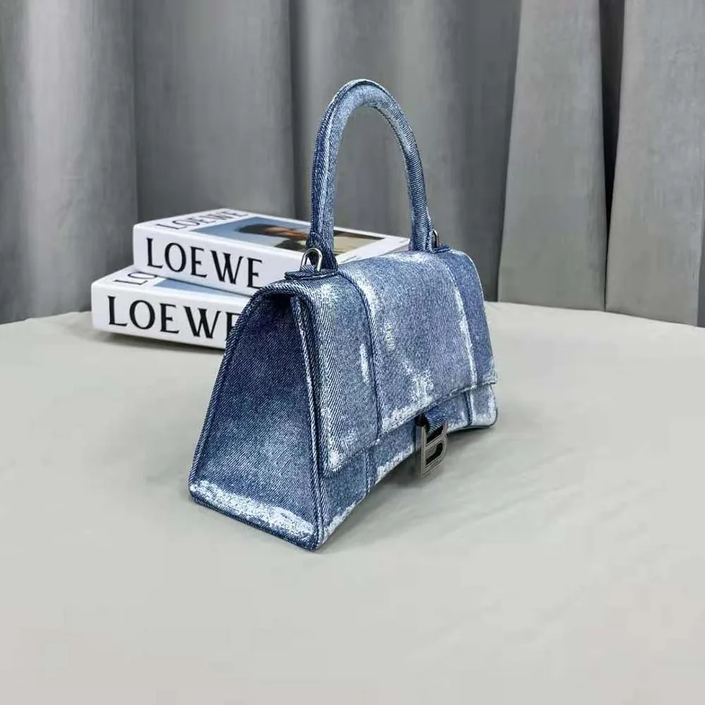 Balenciaga Hourglass Small Handbag Denim Printed in Indigo for Women in Blue Balenciaga Hourglass Small Handbag Denim Printed in Indigo for Women in Blue