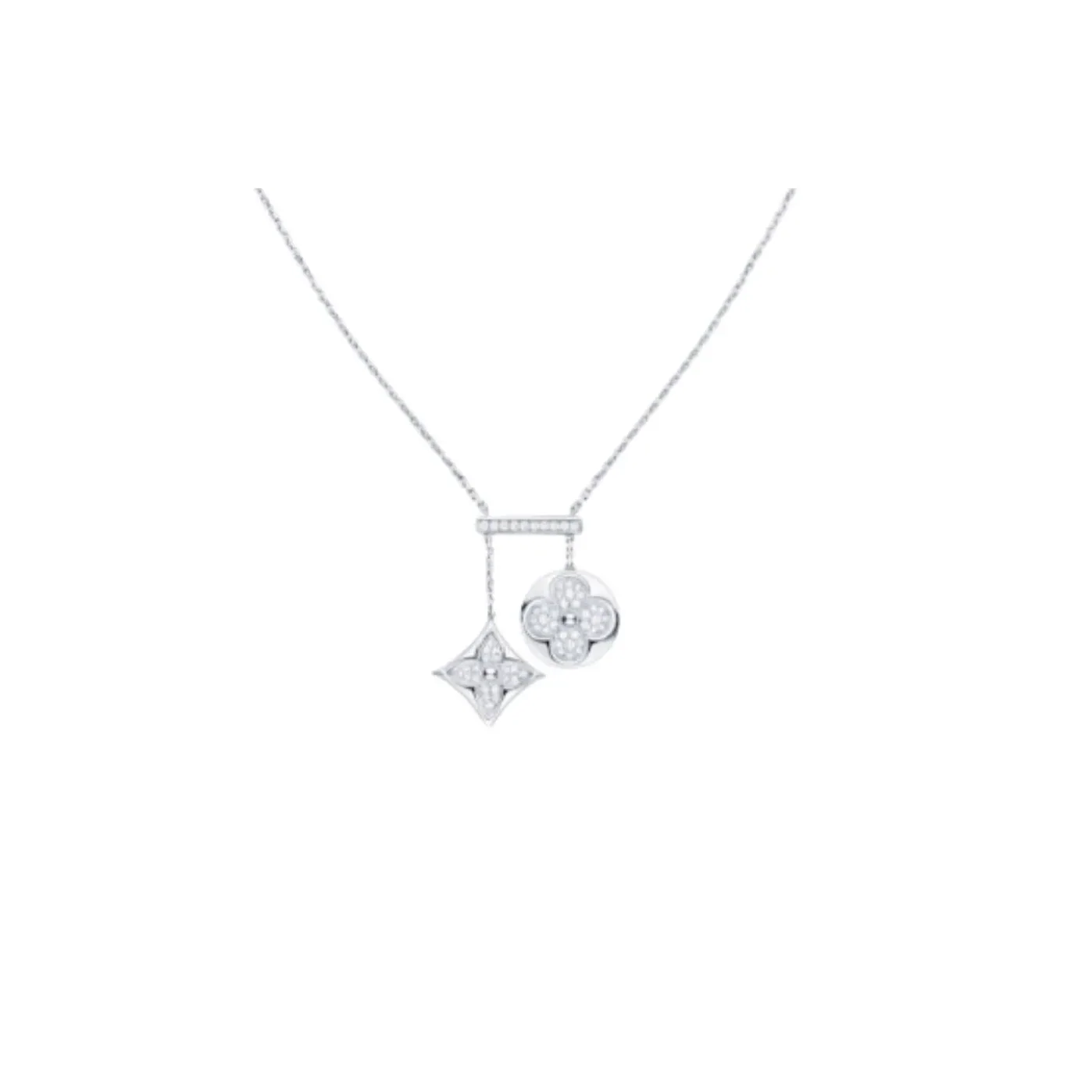 Louis Vuitton Two Blossom Necklace Silver Tone Louis Vuitton Two Blossom Necklace Silver Tone
