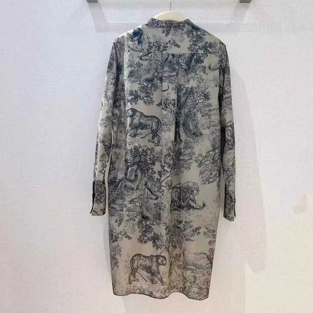 Dior Long Blouse Hazelnut Cotton Voile with Toile De Jouy Motif for Women