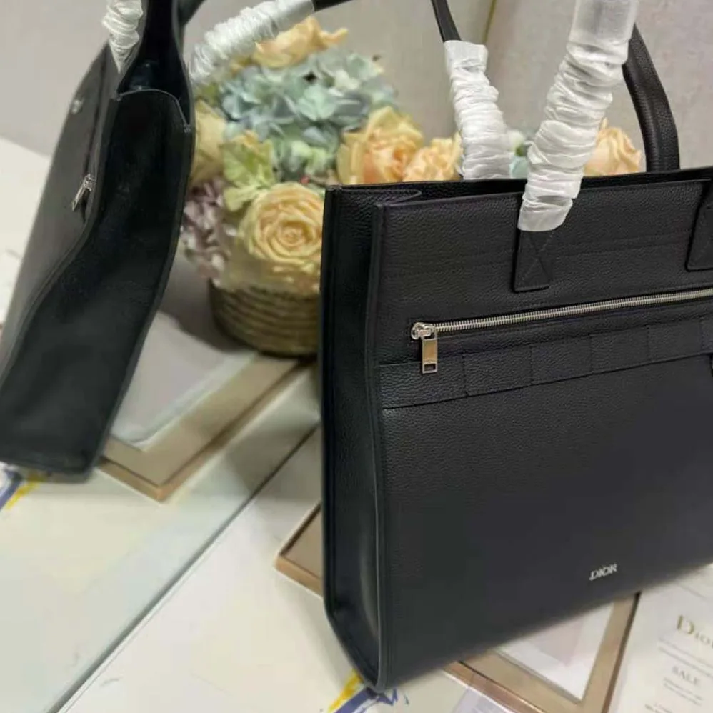 Dior Safari Tote Bag Black Grained Calfskin for Men
