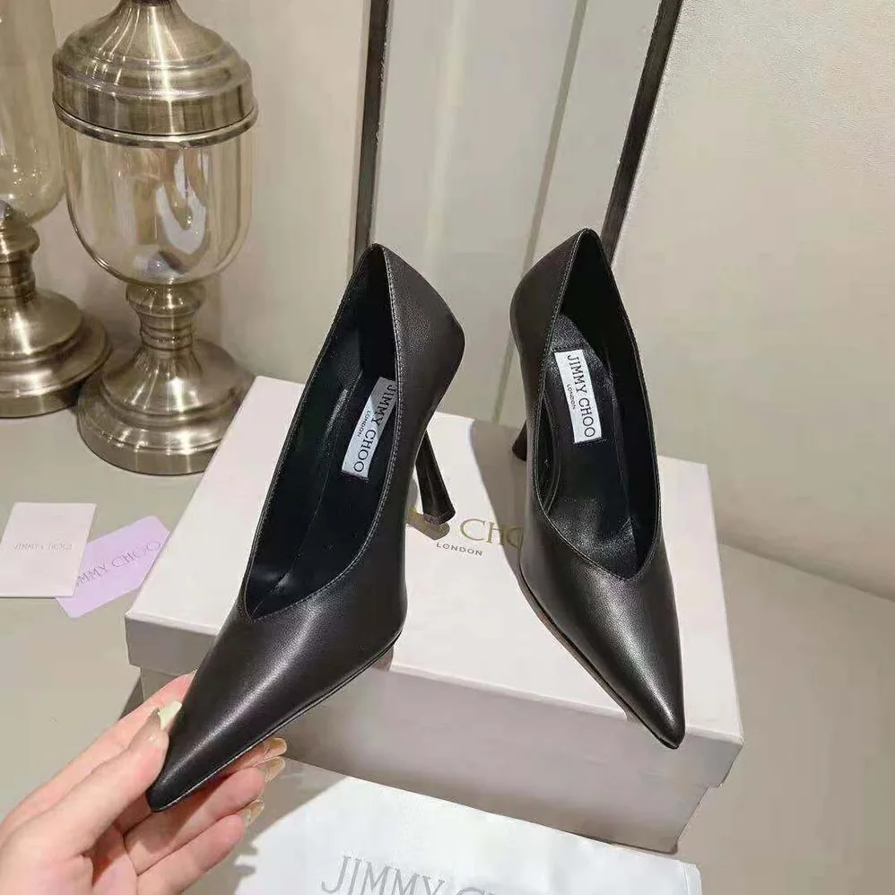 Jimmy Choo Maryanne 100 Black Calf Leather Pointed for Women in Toe Pumps