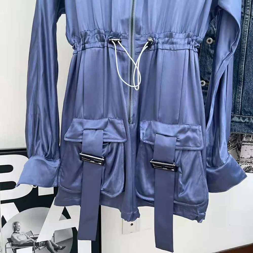 Fendi Jumpsuit Playsuit in Blue Viscose Satin for Women Fendi Jumpsuit Playsuit in Blue Viscose Satin for Women