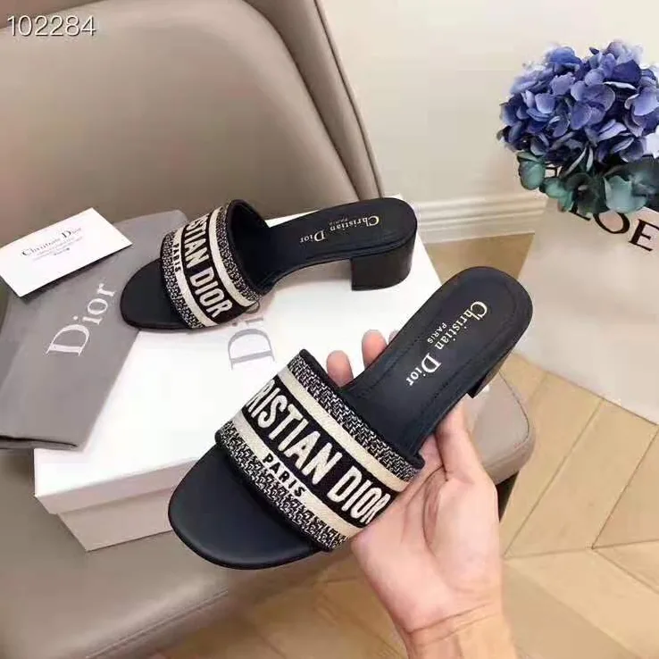 Dior Dway Mule in Embroidered Cotton for Women in Navy Dior Dway Mule in Embroidered Cotton for Women in Navy