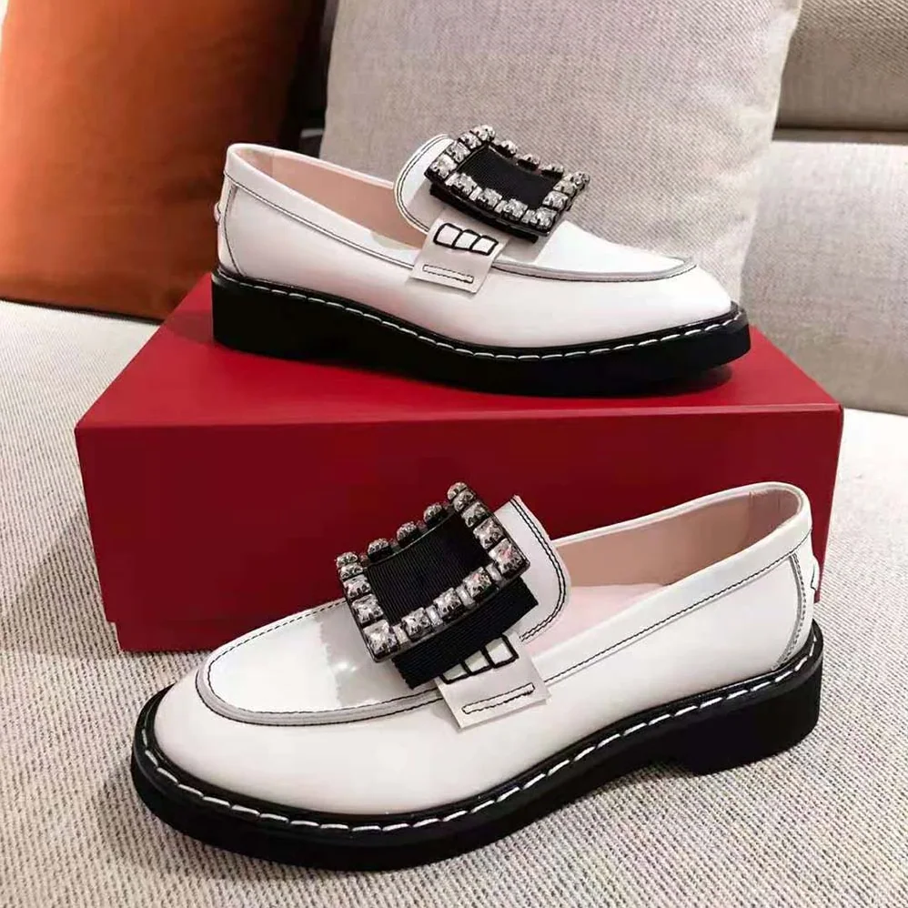 Roger Vivier Viv' Rangers Stitch Strass Buckle Loafers in Leather for Women Roger Vivier Viv' Rangers Stitch Strass Buckle Loafers in Leather for Women