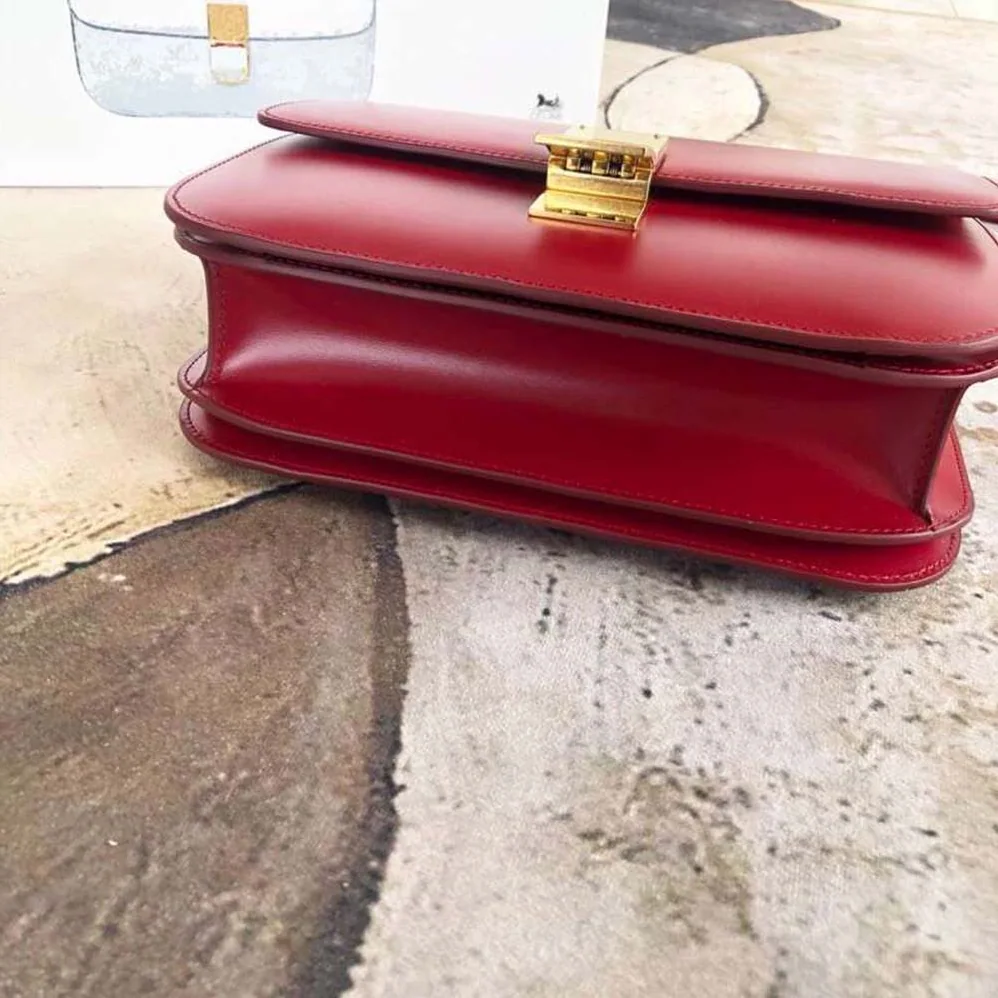 Celine Small Classic Bag in Box Calfskin Leather for Women in Maroon