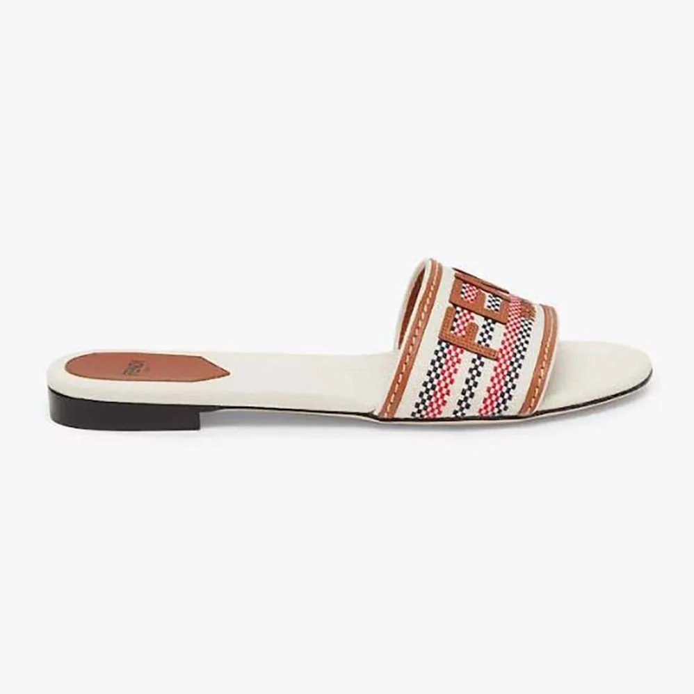 Fendi Signature Beige Canvas Slides for Women Fendi Signature Beige Canvas Slides for Women
