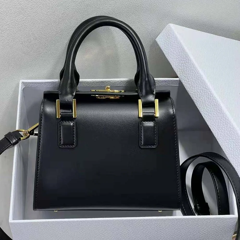 Dior Small Boston Bag Black Box Calfskin for Women