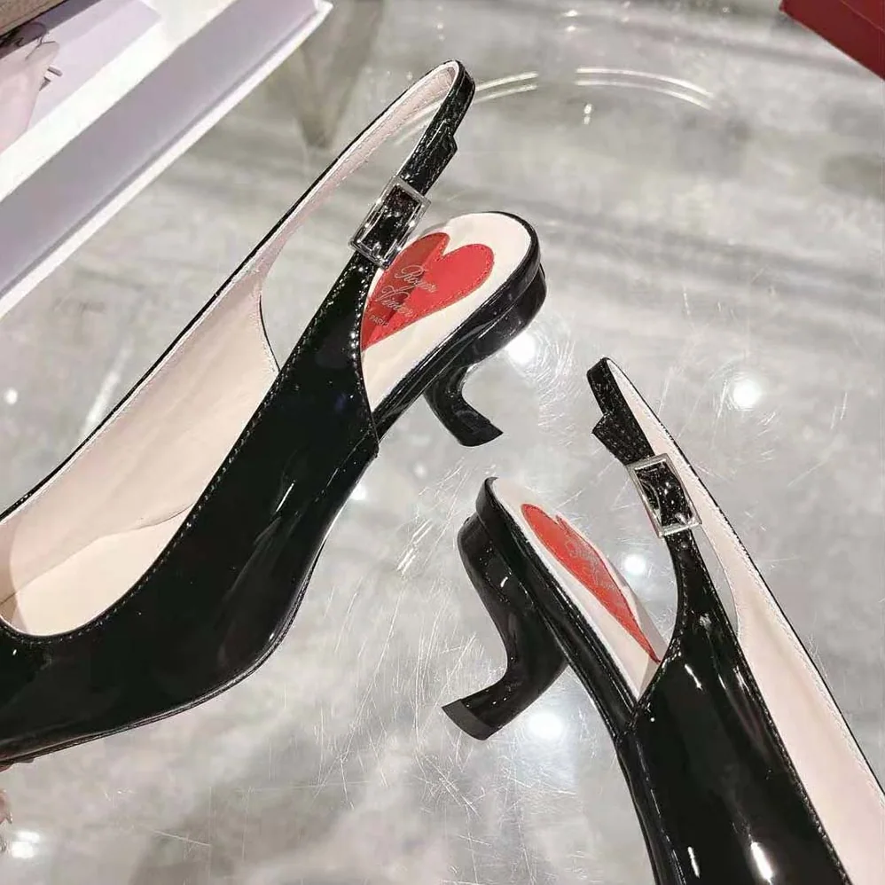 Roger Vivier Virgule Strass Buckle Slingback Pumps in Patent Leather for Women in Black Roger Vivier Virgule Strass Buckle Slingback Pumps in Patent Leather for Women in Black