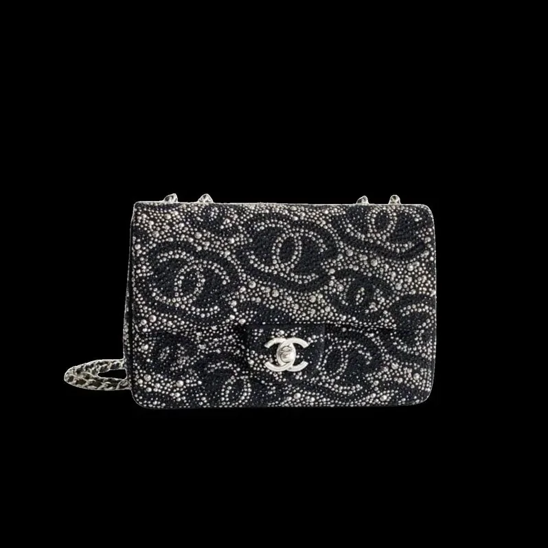 Chanel Paris Double Flap Bag Small Crossbody in Black Silver Hardware
