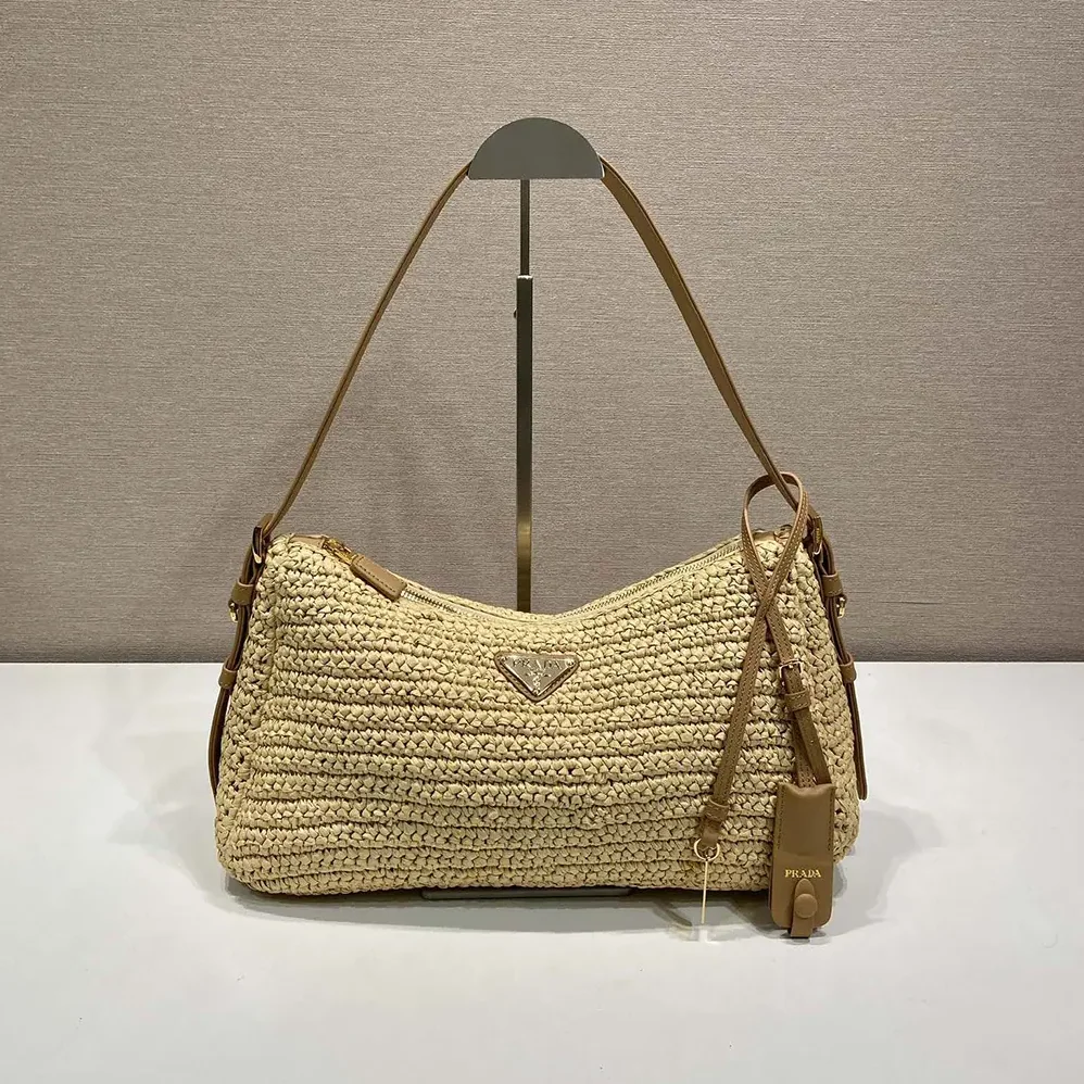 Prada Aimée Large Crochet and Leather Bag for Women Prada Aimée Large Crochet and Leather Bag for Women