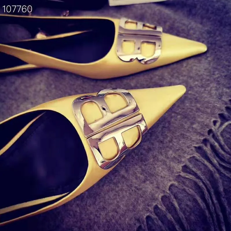 Balenciaga BB Flat Slingback Ballerina Satin 5mm Arch for Women in Yellow