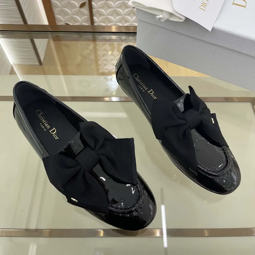Dior Diorissimo Loafer Black Patent Calfskin and Grosgrain for Women Dior Diorissimo Loafer Black Patent Calfskin and Grosgrain for Women