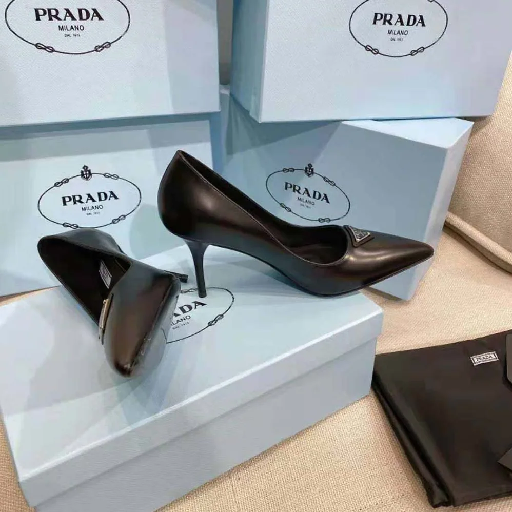 Prada Brushed Leather Pumps for Women in Black