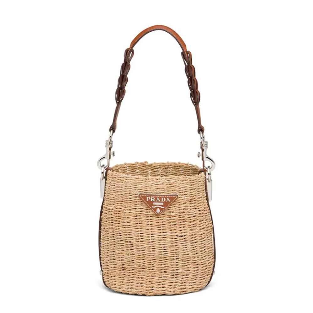 Prada Corn Husk and Leather Bucket Bag for Women