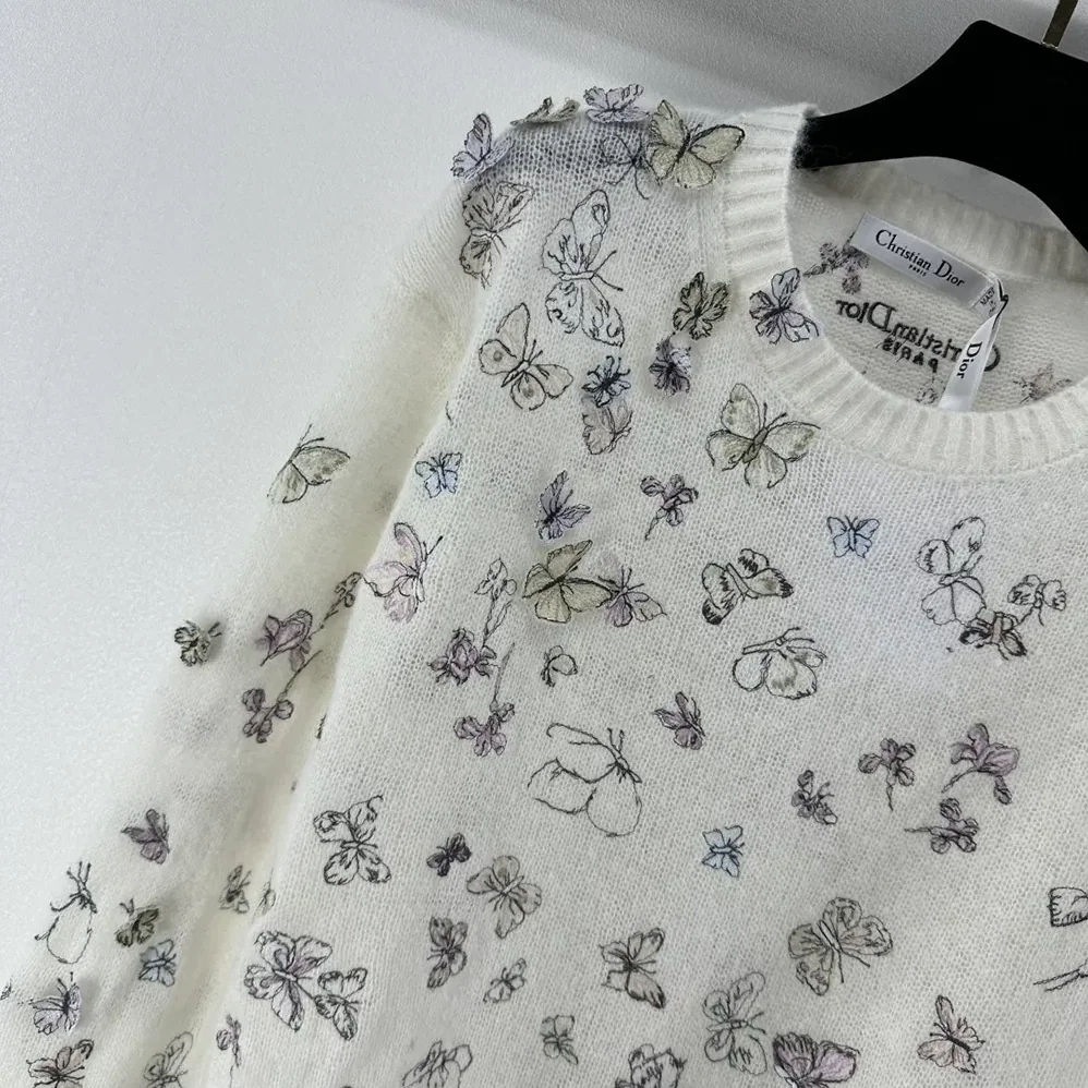 Dior Embroidered Sweater White Alpaca Cashmere and Silk Knit for Women Dior Embroidered Sweater White Alpaca Cashmere and Silk Knit for Women