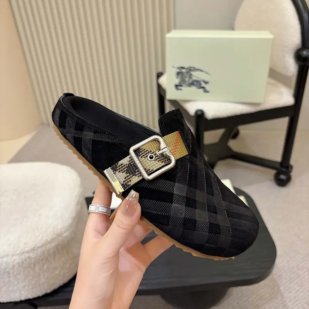Burberry Check Denim Urchin Clogs for Unisex in Black Burberry Check Denim Urchin Clogs for Unisex in Black