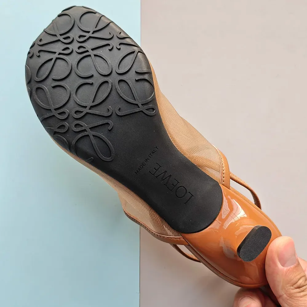 Loewe Petal Slingback Heel Sandal in Mesh for Women in Tan