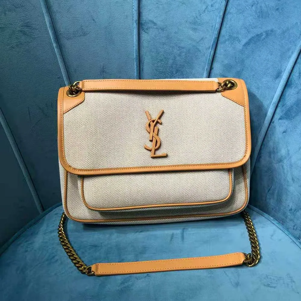 Saint Laurent YSL Niki Medium in Cotton canvas and Vintage Leather for Women Saint Laurent YSL Niki Medium in Cotton canvas and Vintage Leather for Women