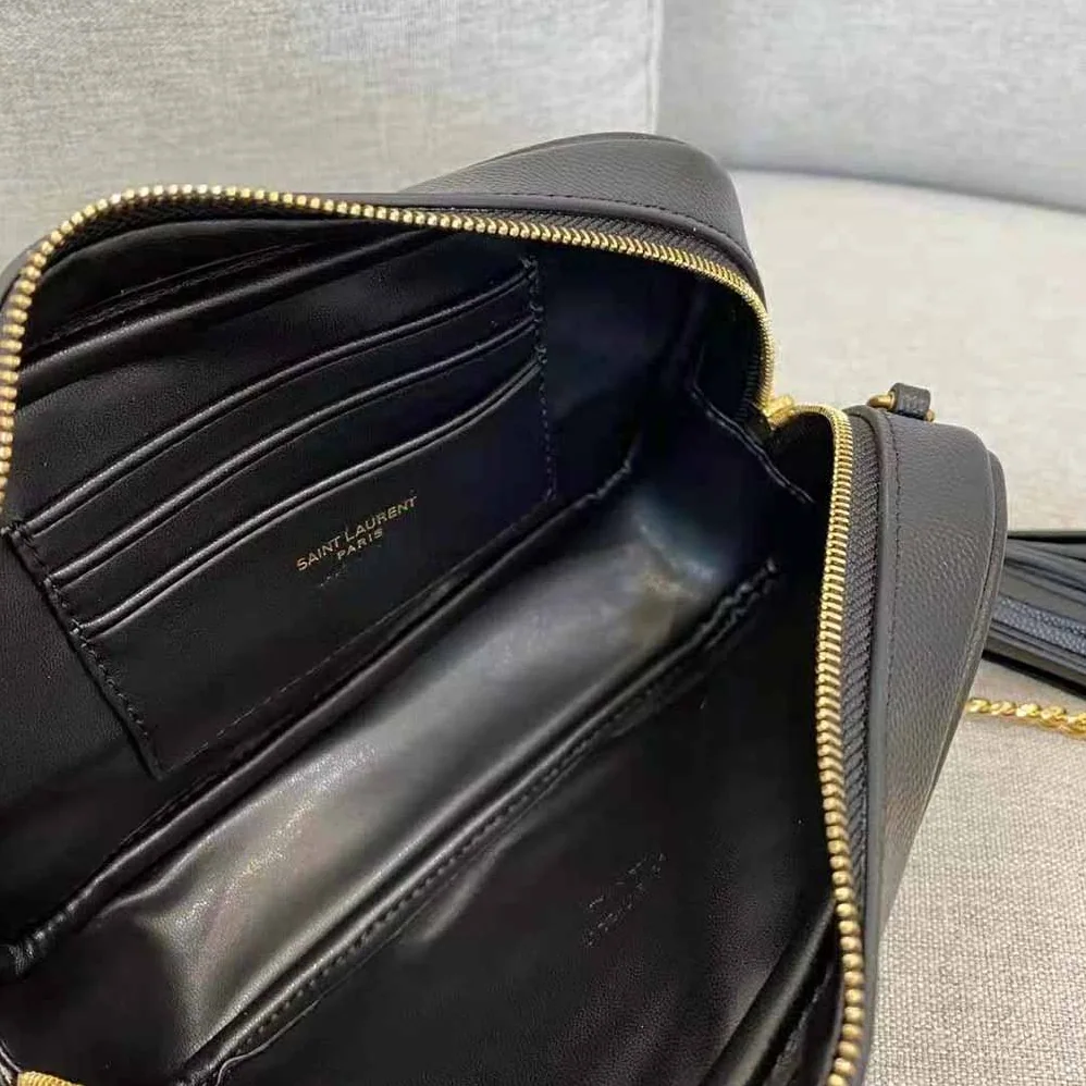Saint Laurent YSL Lou Mini Bag in Quilted Grain DE Poudre Embossed Leather for Women in Black Saint Laurent YSL Lou Mini Bag in Quilted Grain DE Poudre Embossed Leather for Women in Black