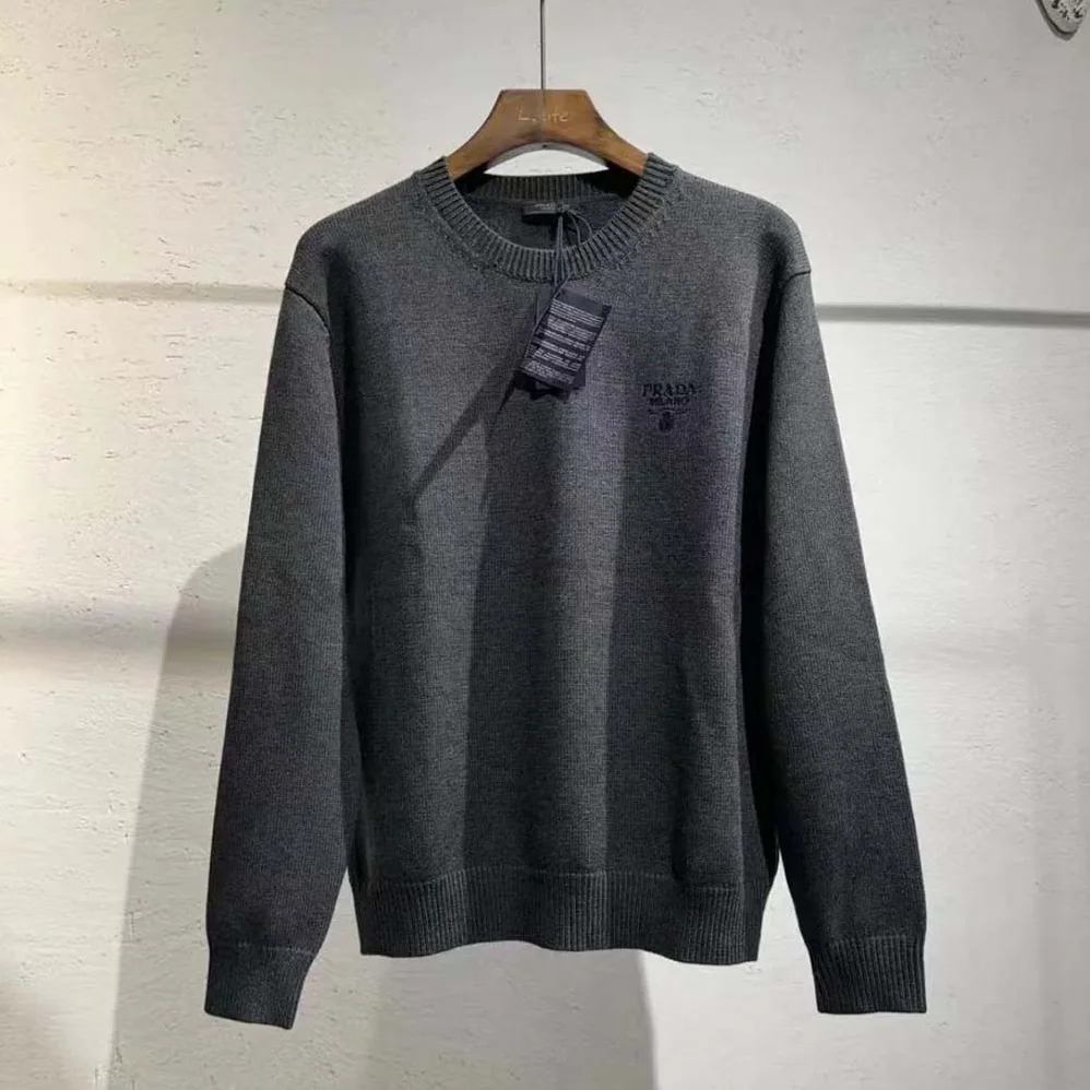 Prada Cashmere Sweater with Embroidered Logo for Women in Gray