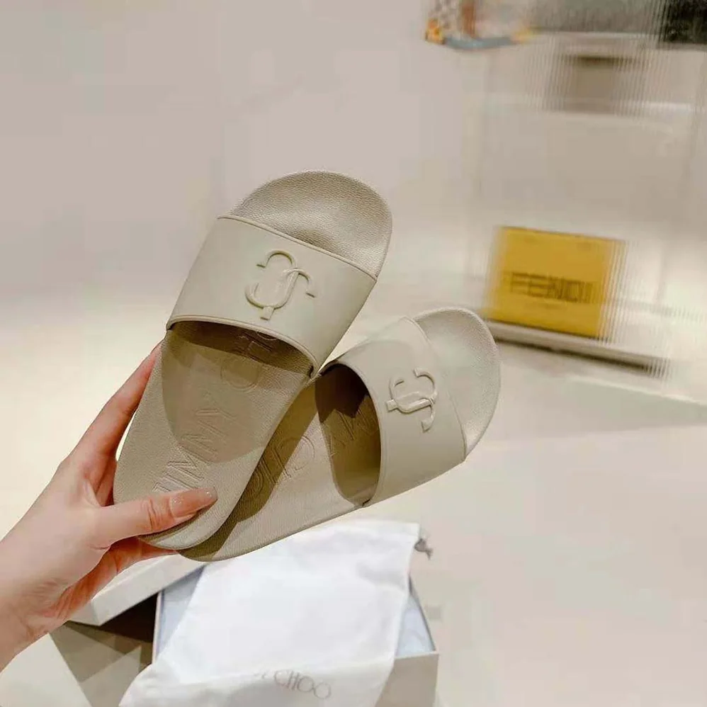 Jimmy Choo Port/F Barley Rubber Slides with JC Monogram for Women