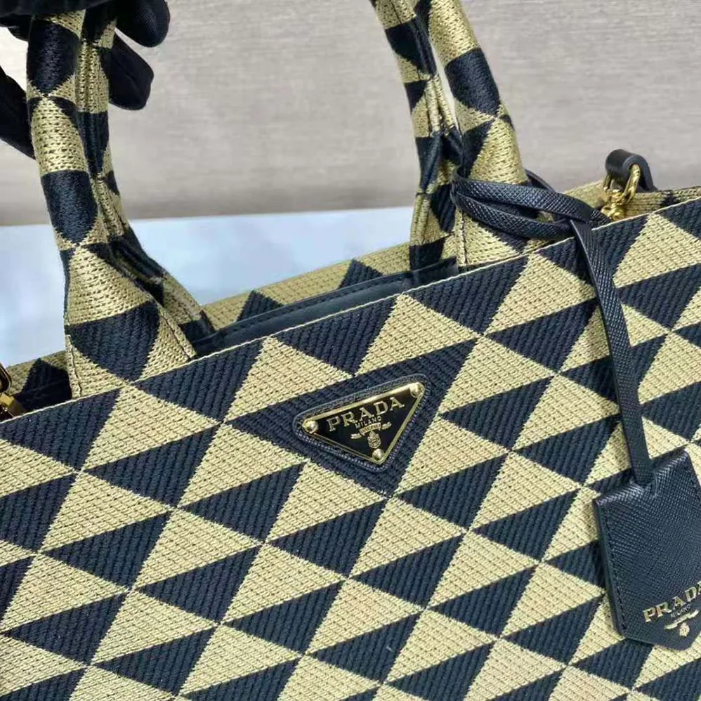 Prada Small Prada Symbole Jacquard Fabric Handbag for Women in Brown