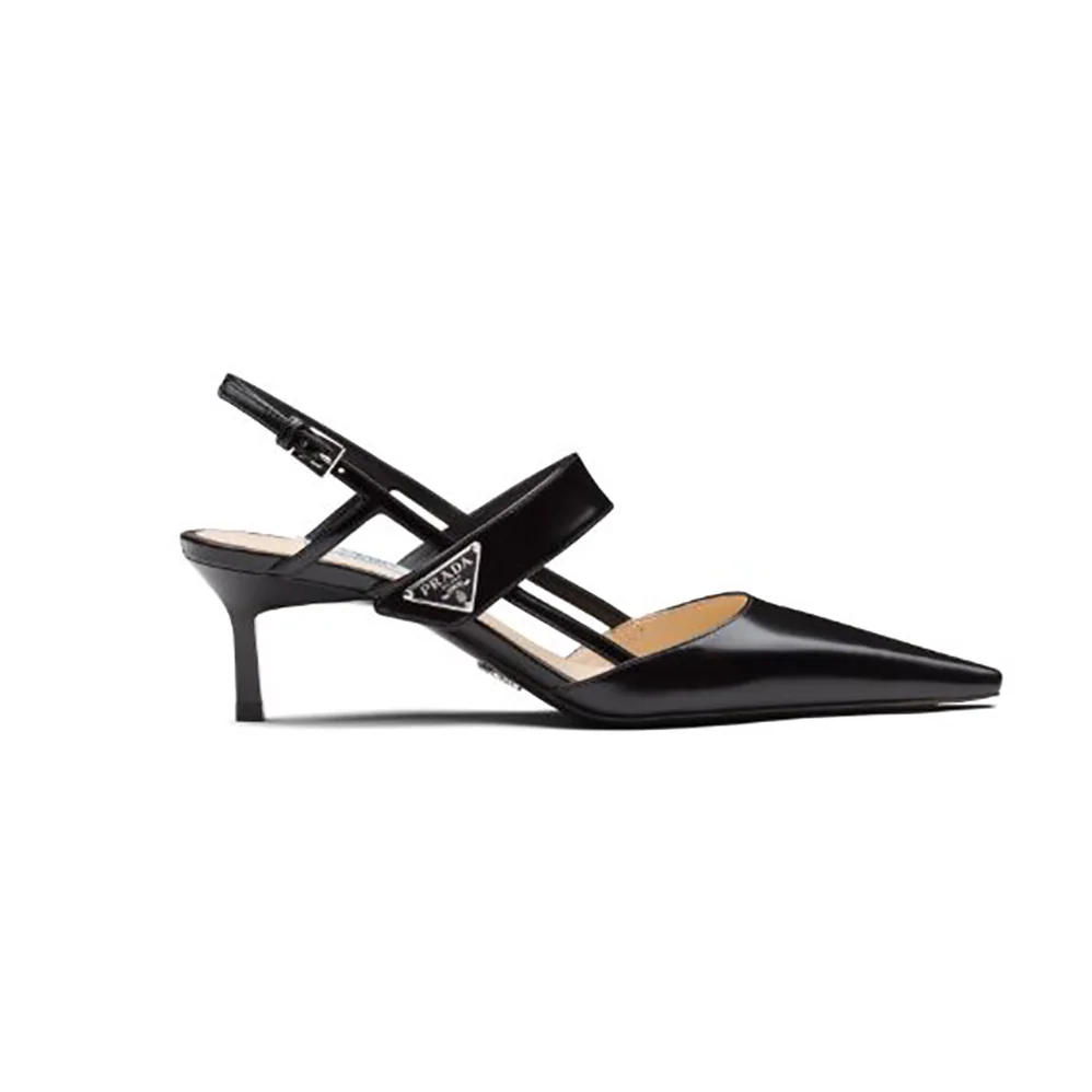 Prada Brushed Leather Slingbacks in 55mm Heel for Women in Black