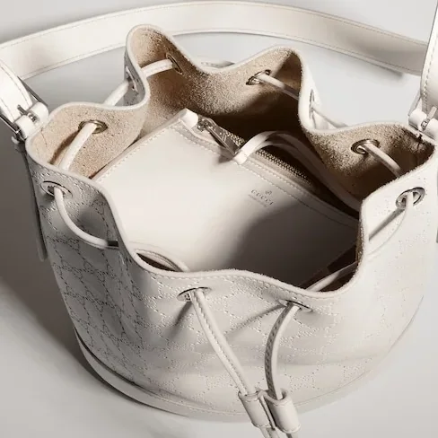 Gucci Venice Small Bucket Bag in White Palladium Hardware Gucci Venice Small Bucket Bag in White Palladium Hardware