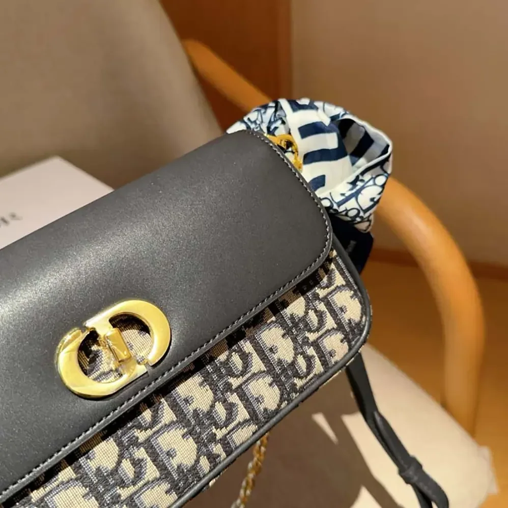 Dior Miss Caro Pouch with Chain Blue Dior Oblique Jacquard and Smooth Calfskin for Women