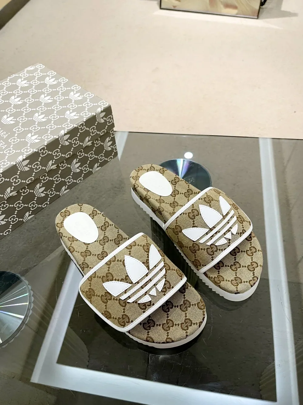 Gucci x Adidas GG Platform Sandal Beige for Women Gucci x Adidas GG Platform Sandal Beige for Women