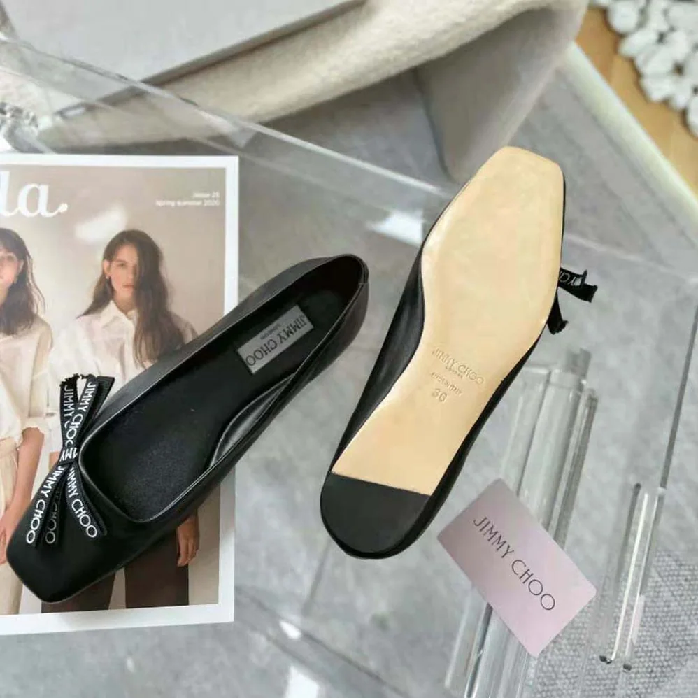Jimmy Choo Veda Ballerina Black Nappa Leather Flat Ballerina Pumps with Jimmy Choo Bow for Women Jimmy Choo Veda Ballerina Black Nappa Leather Flat Ballerina Pumps with Jimmy Choo Bow for Women