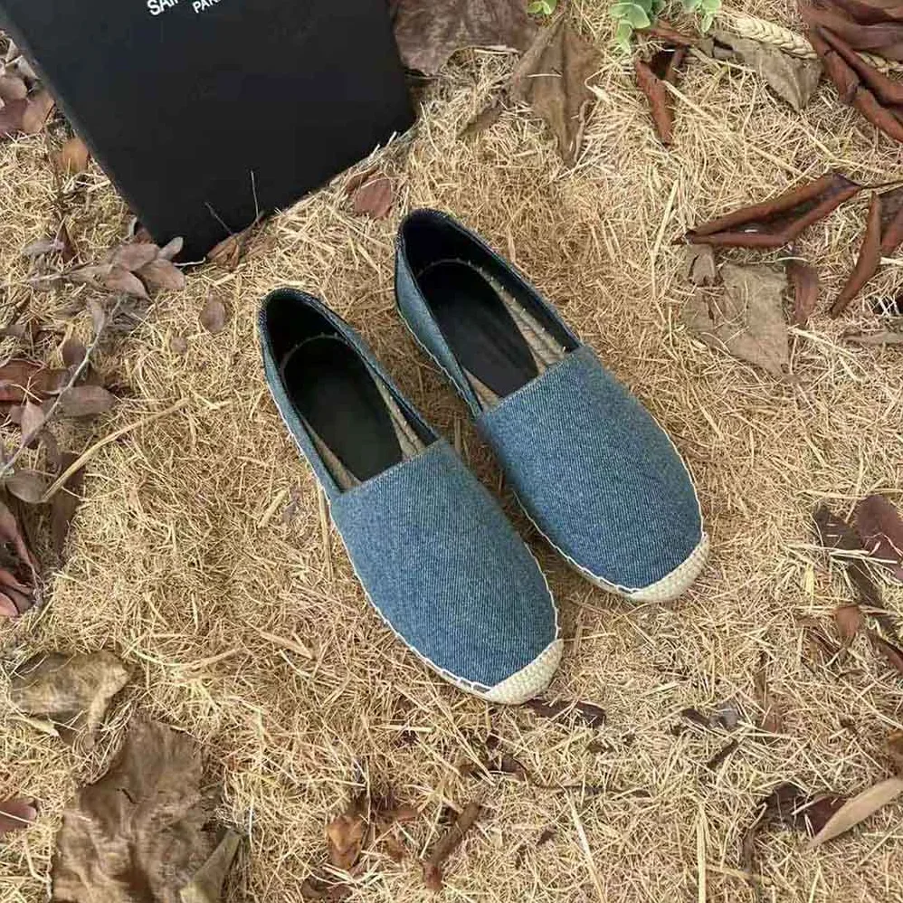 Saint Laurent YSL Ysl Embroidered Espadrilles in Denim for Women in Navy