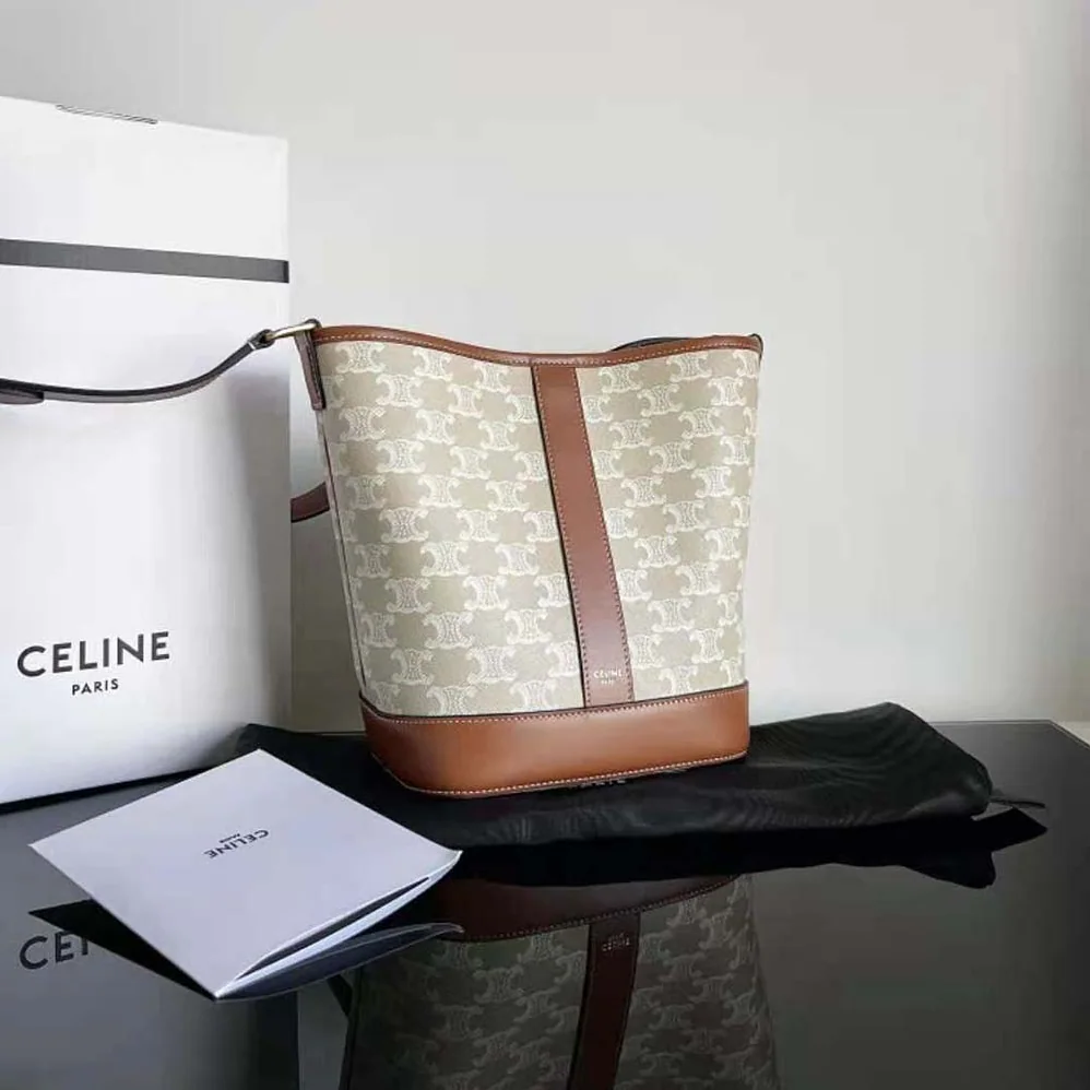 Celine Small Bucket Cuir Triomphe in Triomphe Canvas and Calfskin for Women