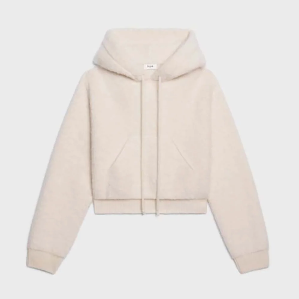 Celine Sweater with Hood in Micro Fur Alpaca Wool for Women