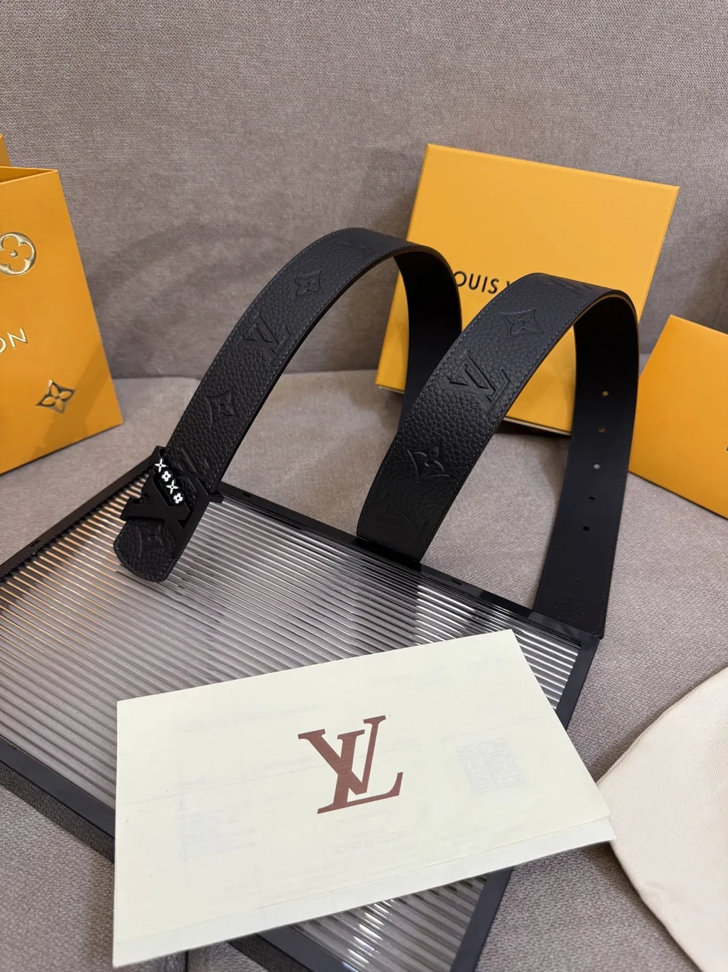 Louis Vuitton LV Initiales Embossed Monogram Pattern Belt Black