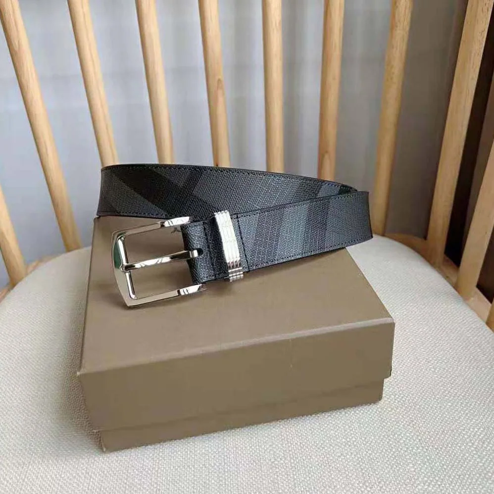 Burberry Check and Leather Belt for Men in Navy