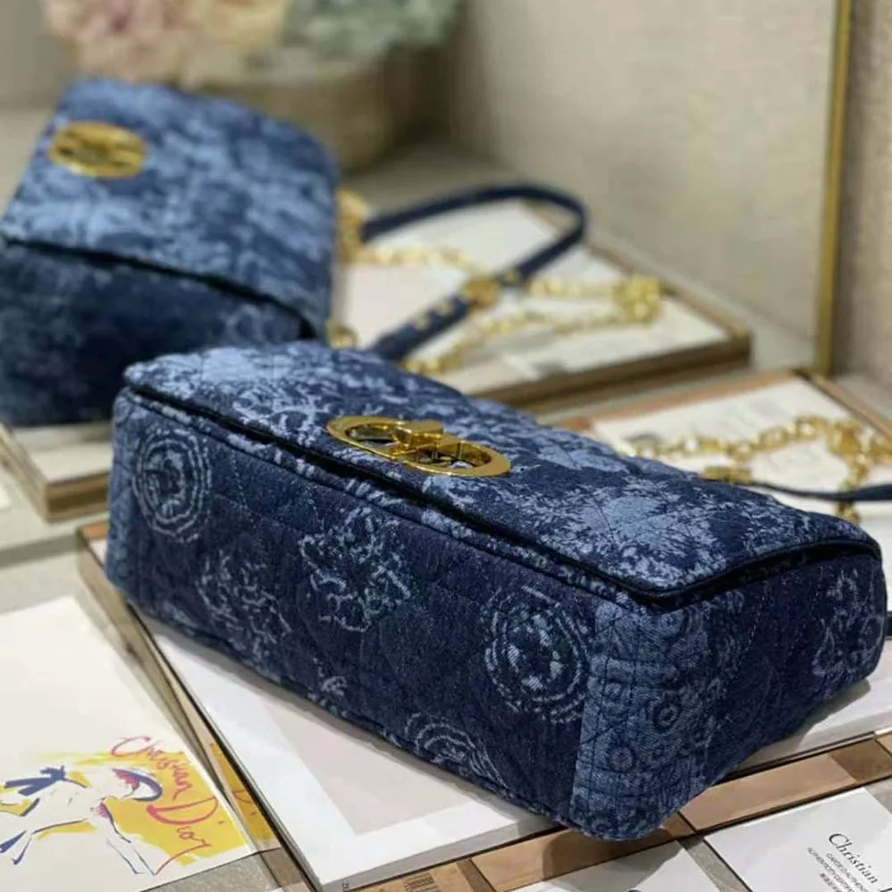 Dior Large Dior Caro Bag Blue Dior Flowers Cannage Denim for Women Dior Large Dior Caro Bag Blue Dior Flowers Cannage Denim for Women