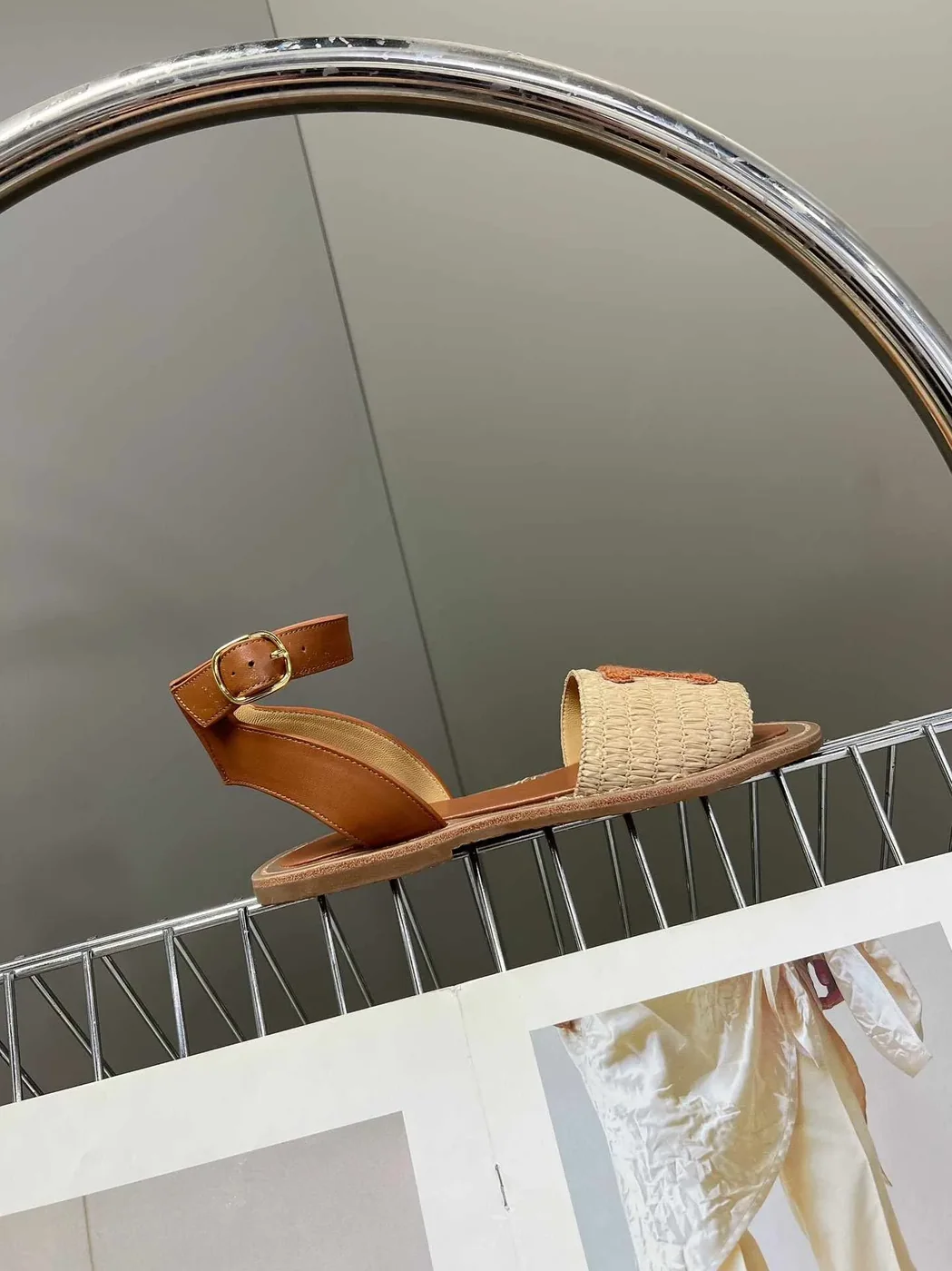 Celine Lympia Flat Strap Sandal In Raffia Brown Celine Lympia Flat Strap Sandal In Raffia Brown