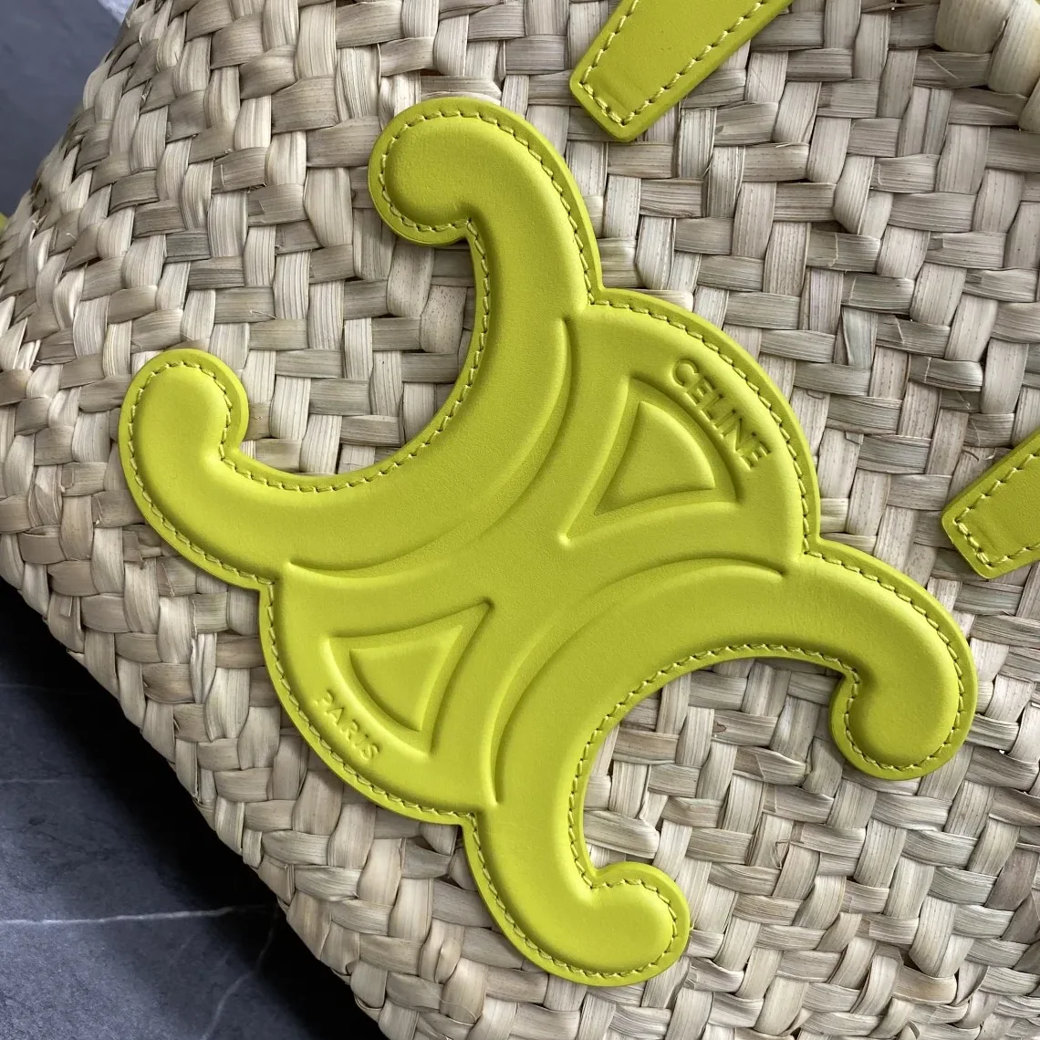 Celine Teen Triomphe Celine Classic Panier In Palm Leaves And Lizard Yellow / .11CT Celine Teen Triomphe Celine Classic Panier In Palm Leaves And Lizard Yellow / .11CT