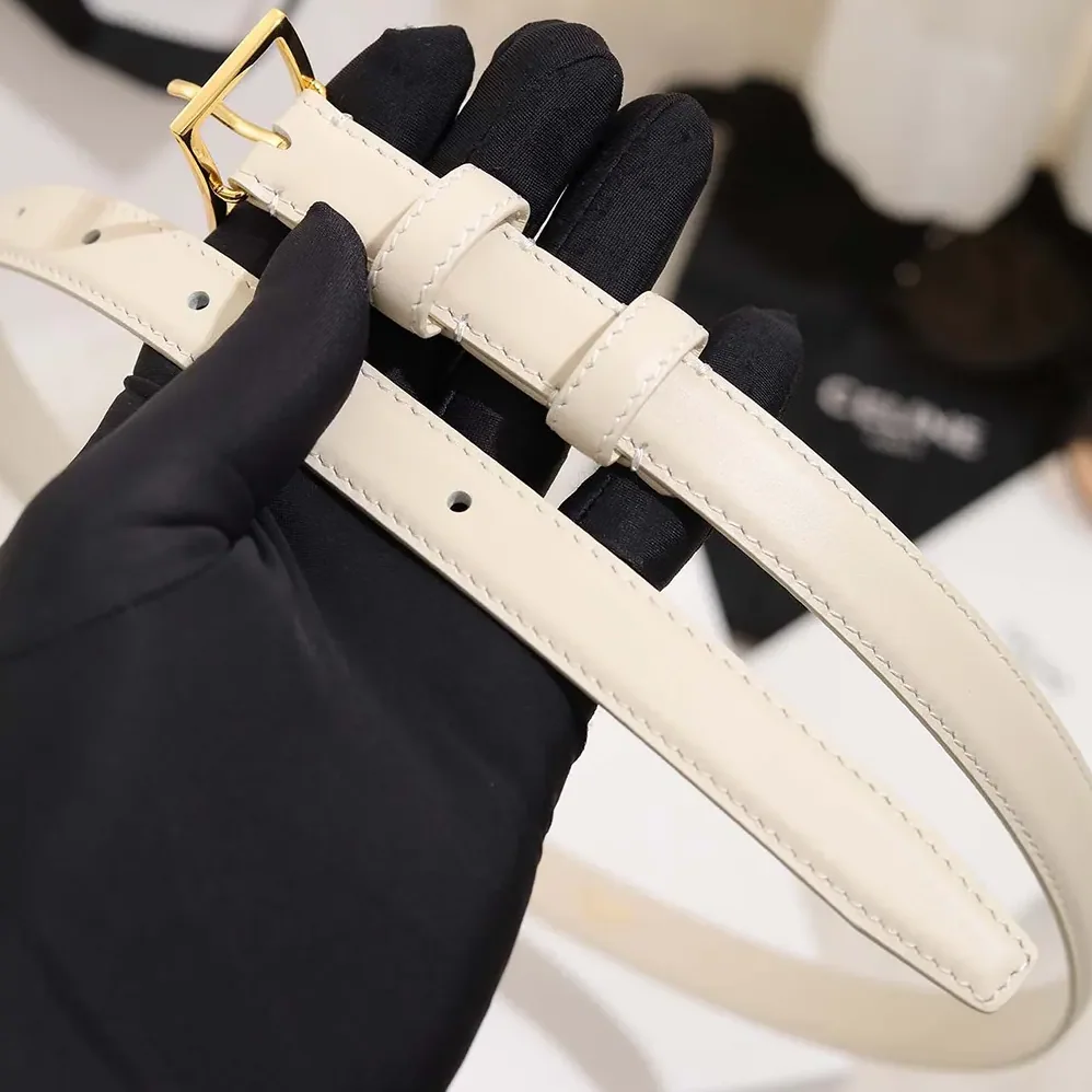Celine Bc-25 18mm Belt In Taurillon Leather for Women in White Celine Bc-25 18mm Belt In Taurillon Leather for Women in White