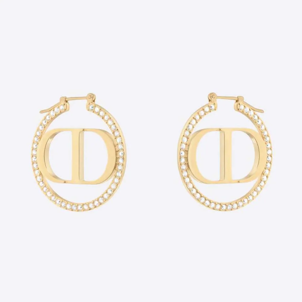 Dior 30 Montaigne Earrings Gold-Finish Metal and White Crystals for Women Dior 30 Montaigne Earrings Gold-Finish Metal and White Crystals for Women