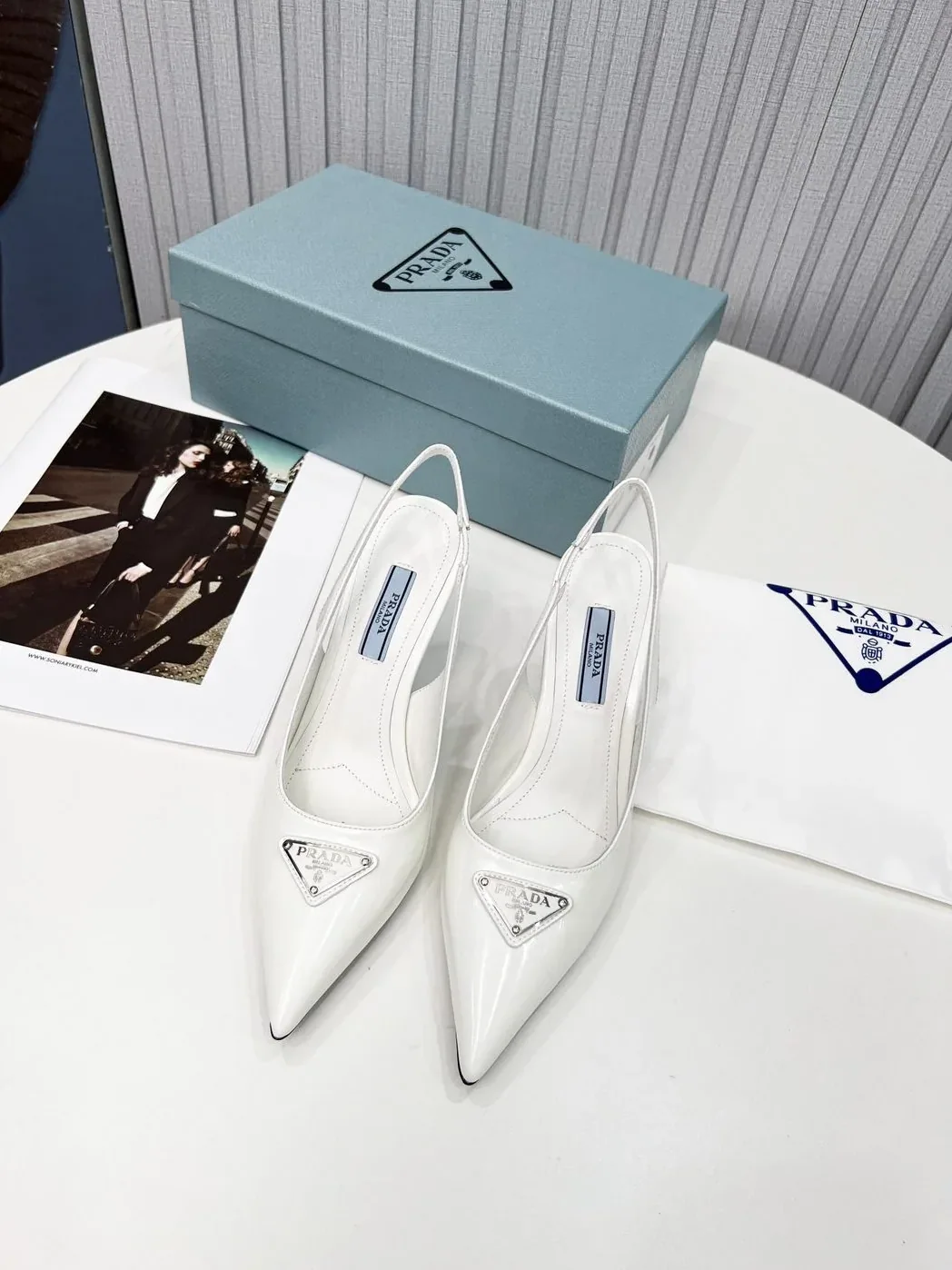 Prada Brushed Sling Pumps White Prada Brushed Sling Pumps White