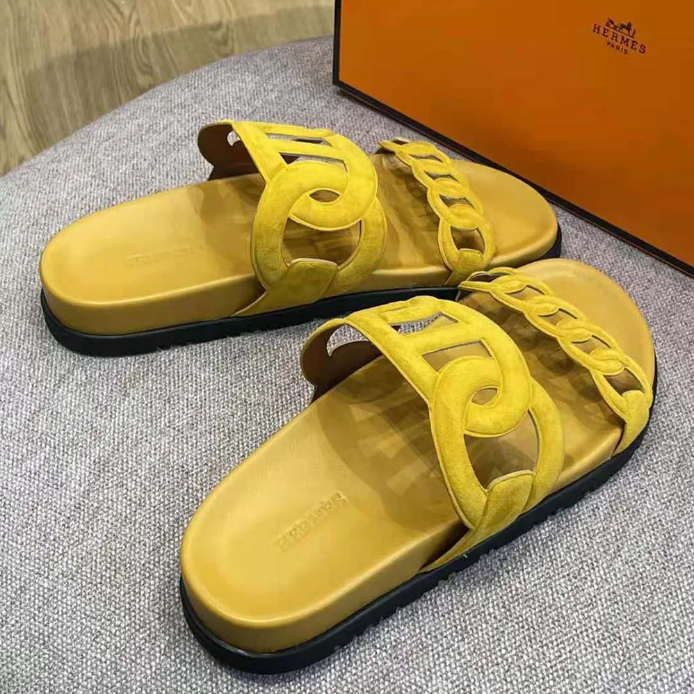 Hermes Extra Sandal in Suede Goatskin for Women in Yellow