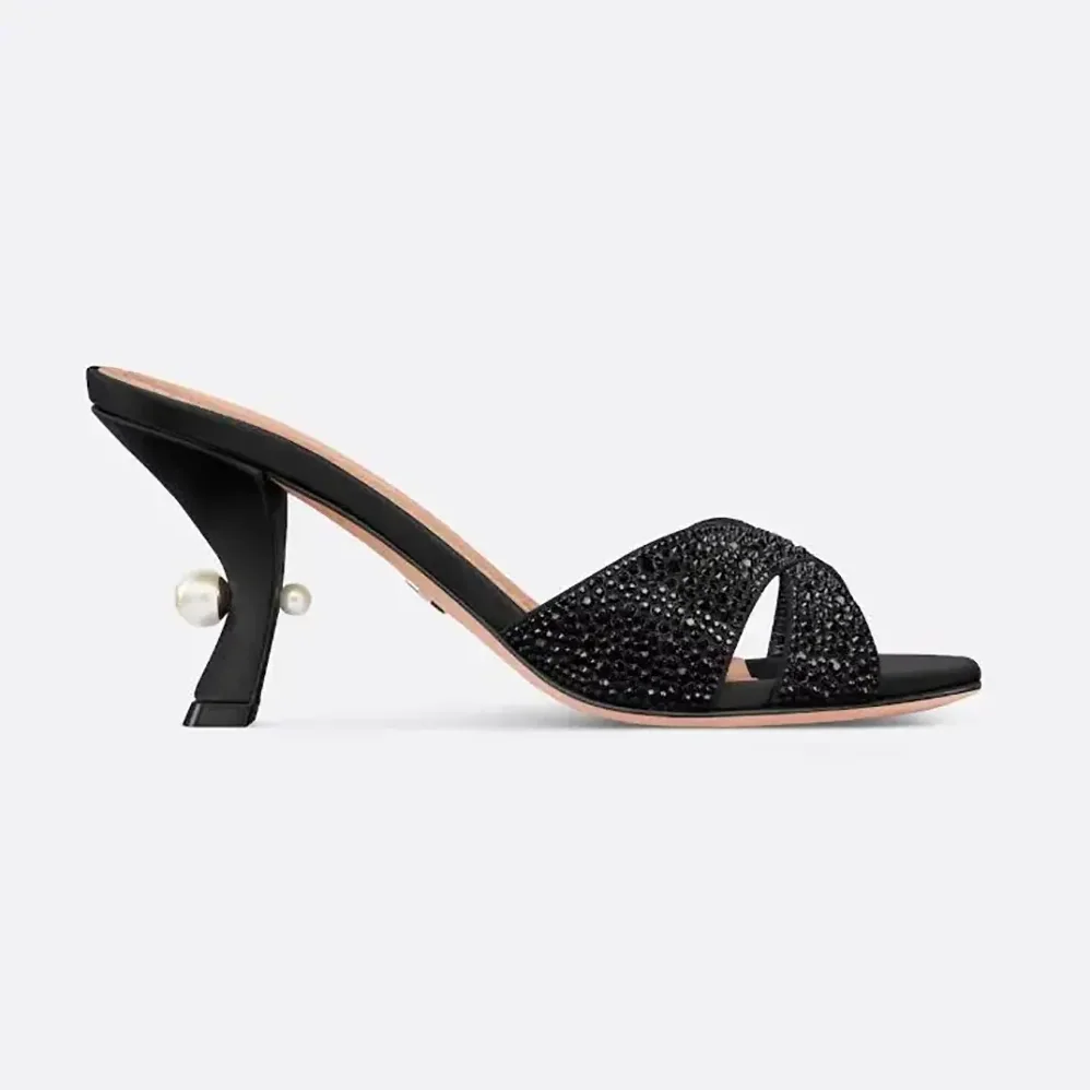 Dior Dior Tribales Heeled Slide Black Suede Calfskin and Strass for Women