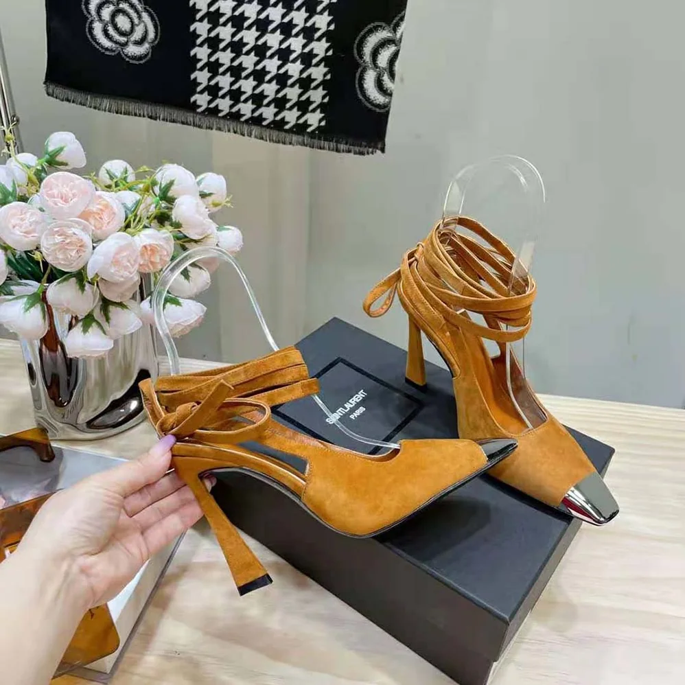 Saint Laurent YSL Blade Slingback Pumps in Suede for Women in Brown Saint Laurent YSL Blade Slingback Pumps in Suede for Women in Brown