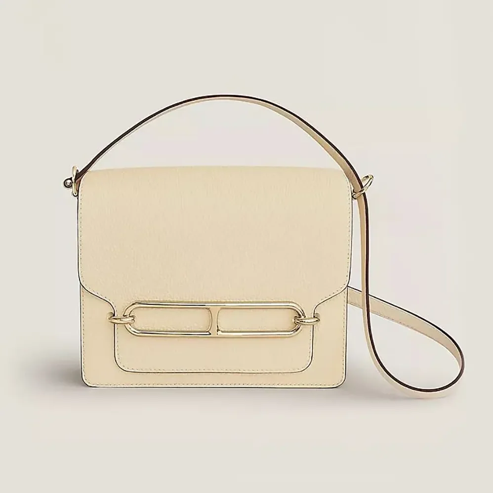 Hermes Roulis Mini Bag in Evercolor Calfskin for Women in White/Gold Hermes Roulis Mini Bag in Evercolor Calfskin for Women in White/Gold