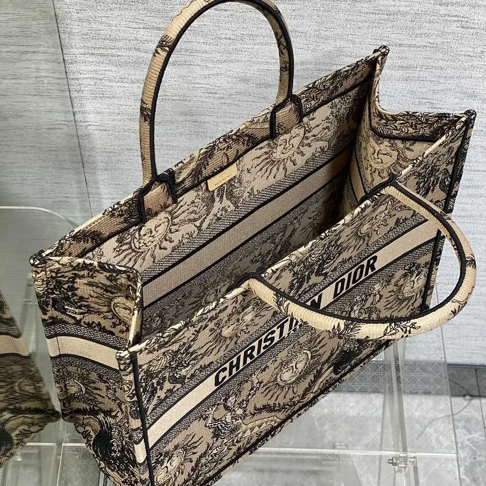 Dior Large Dior Book Tote Beige and Black Toile de Jouy Soleil Embroidery for Women Dior Large Dior Book Tote Beige and Black Toile de Jouy Soleil Embroidery for Women